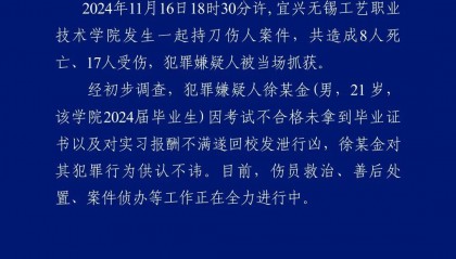 持刀发泄致8人死亡，徐某金被抓获