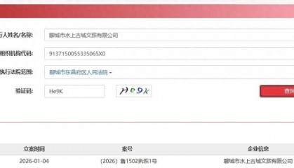 山东聊城水上古城文旅及法定代表人被“限高”，此前欠税26.48万元